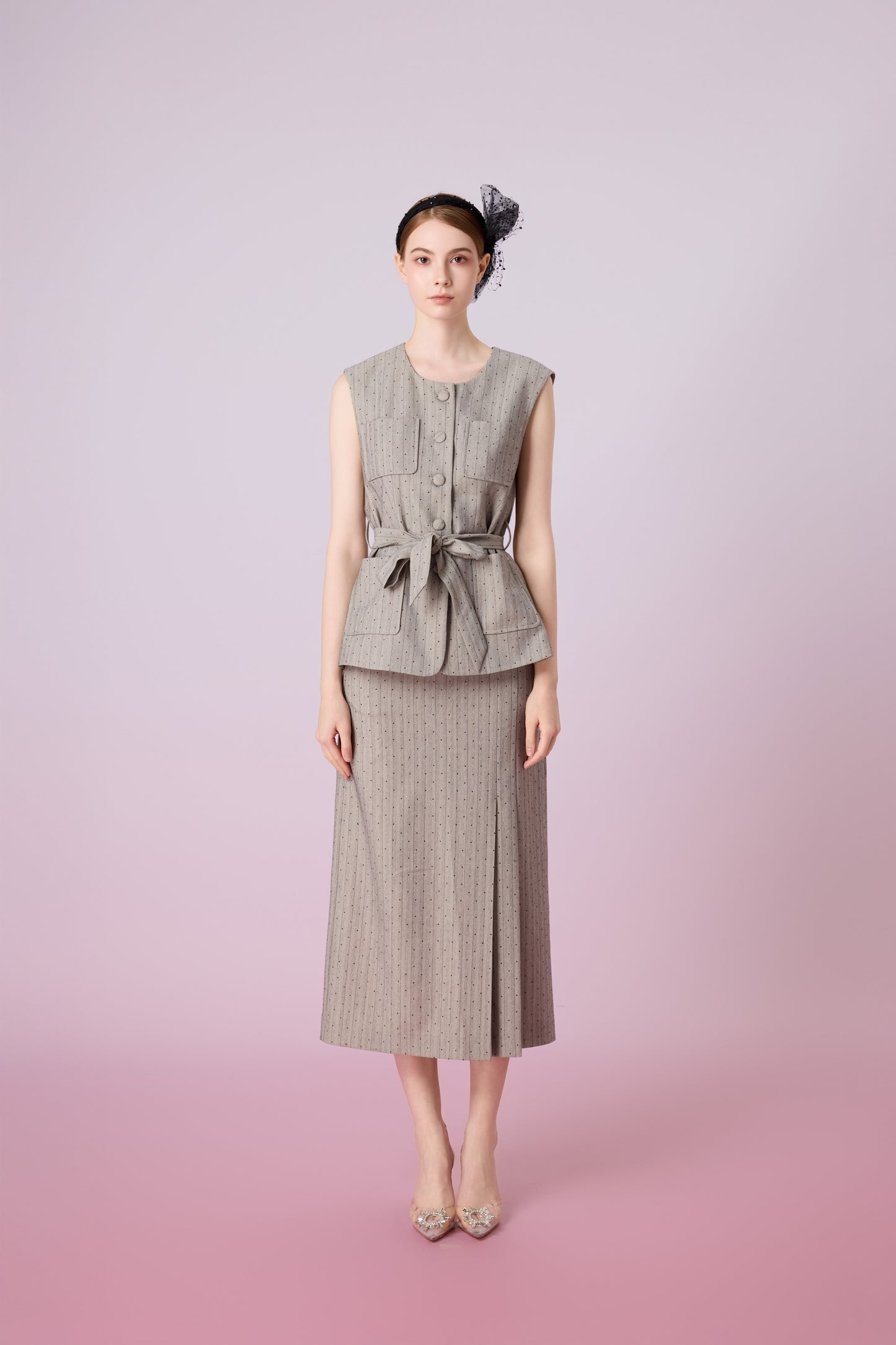 Jeanne Grey Straight Long Skirt