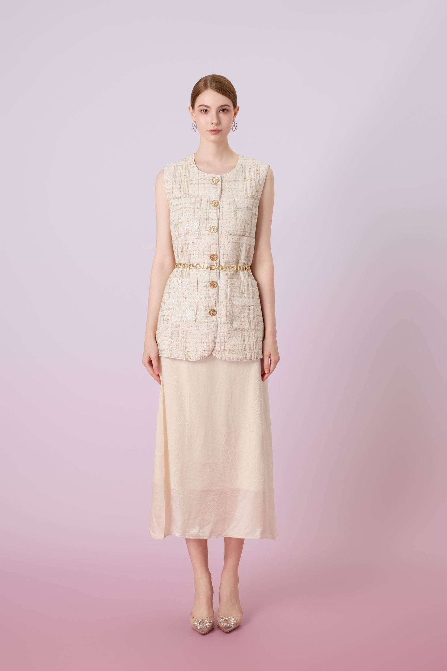 Jacklynne Cream Straight Long Skirt