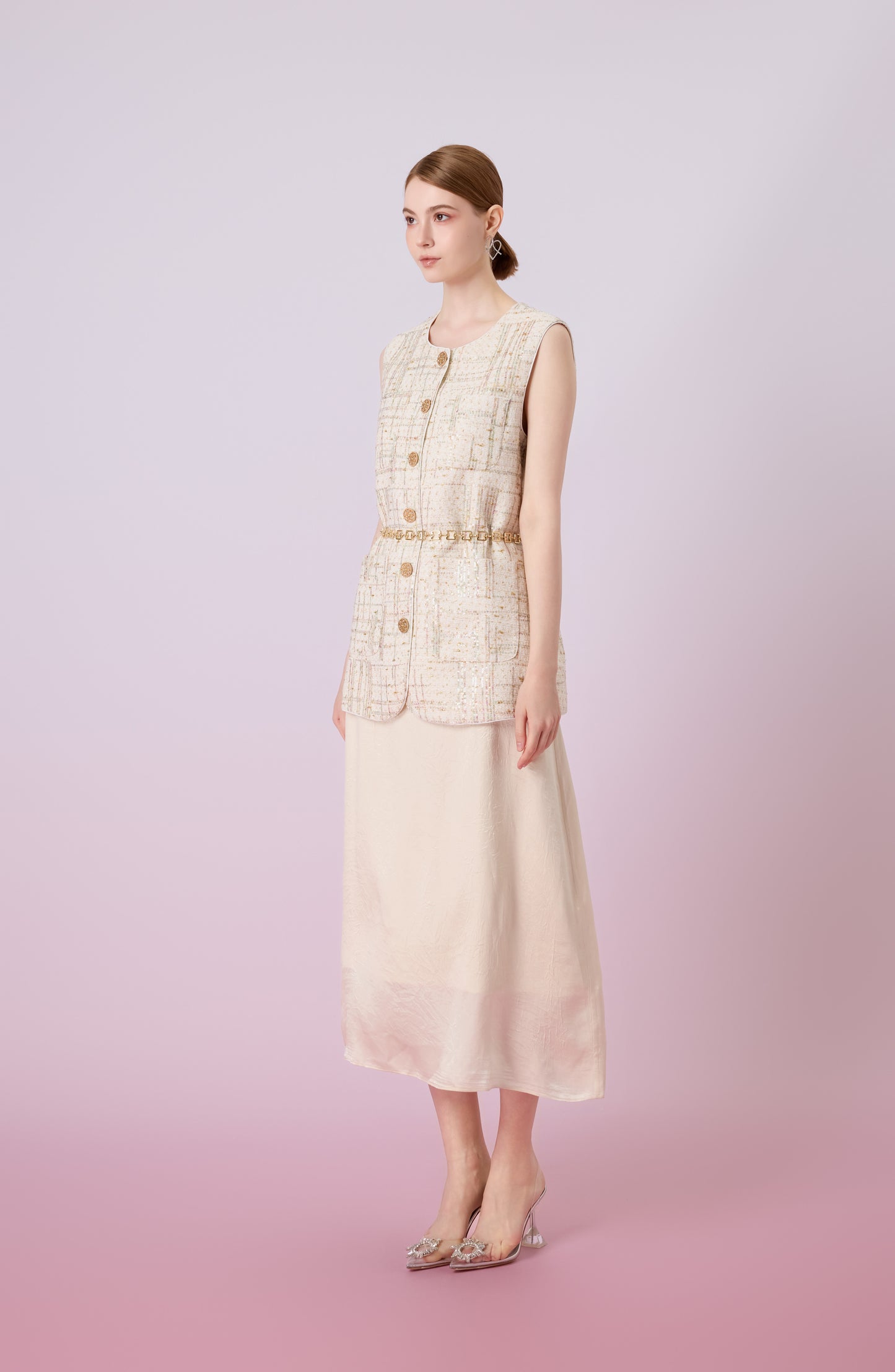 Jacklynne Cream Straight Long Skirt