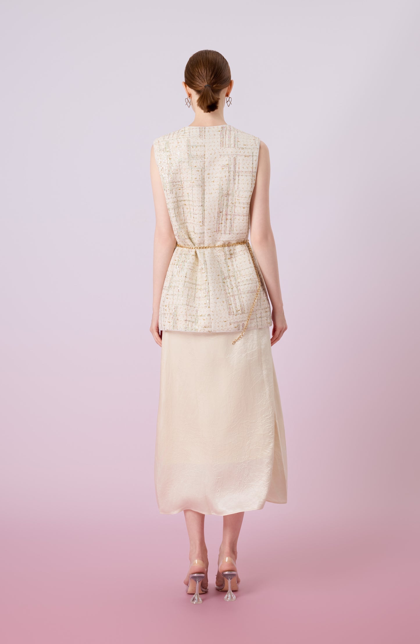 Jacklynne Beige Sequins Tweed Vest Top