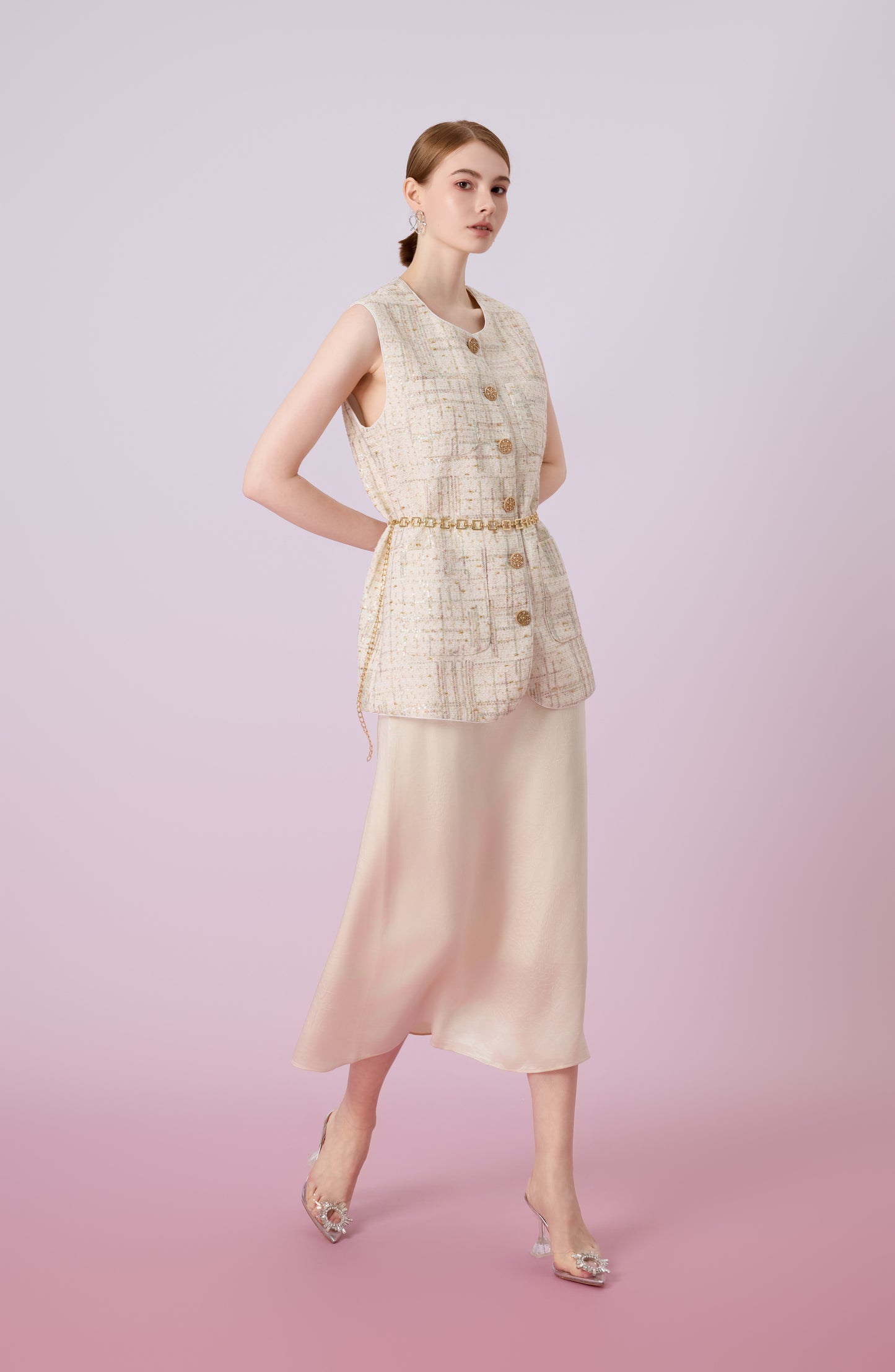 Jacklynne Cream Straight Long Skirt