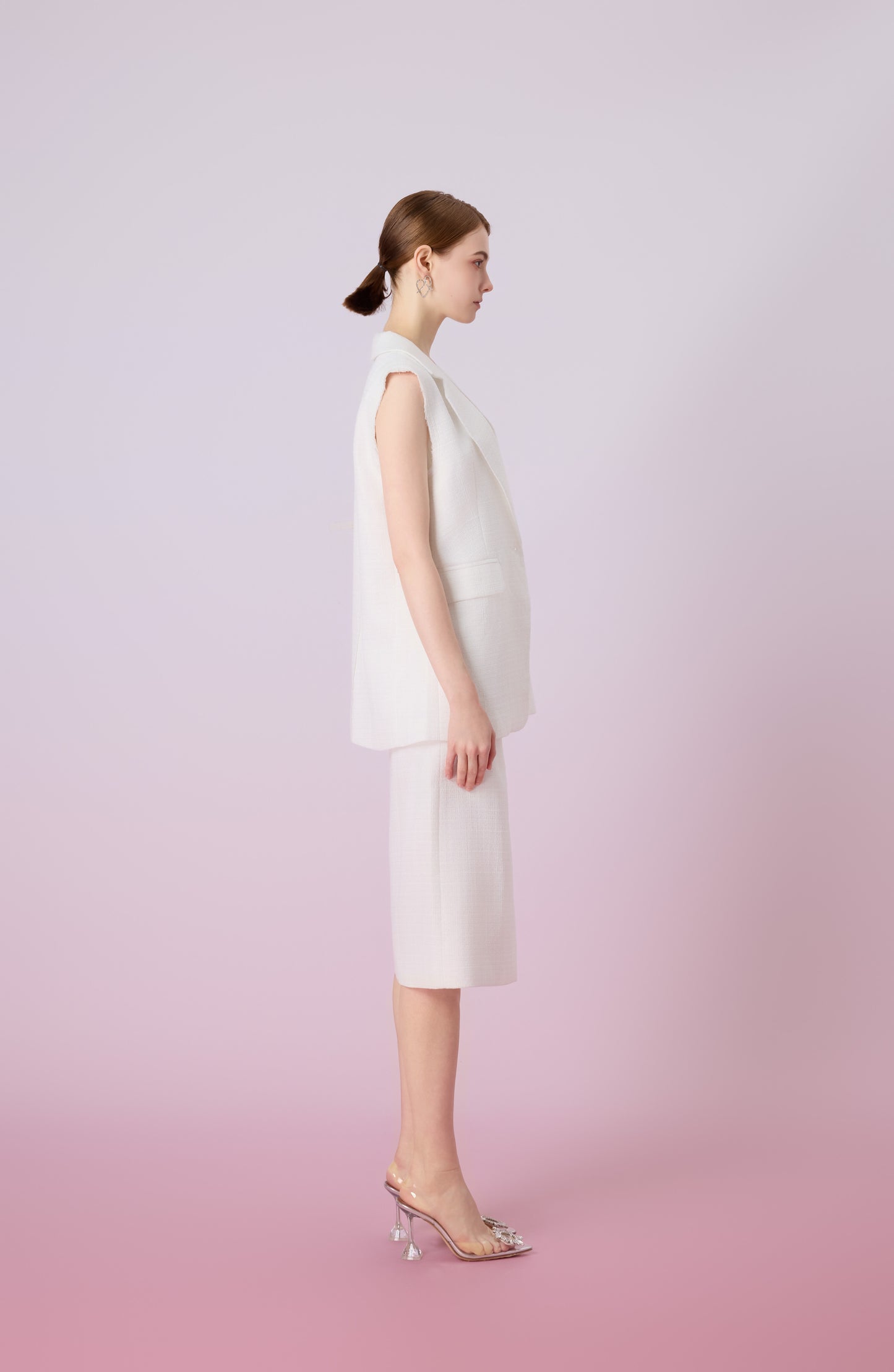 Jacqlyn White Front Slit Pencil Skirt