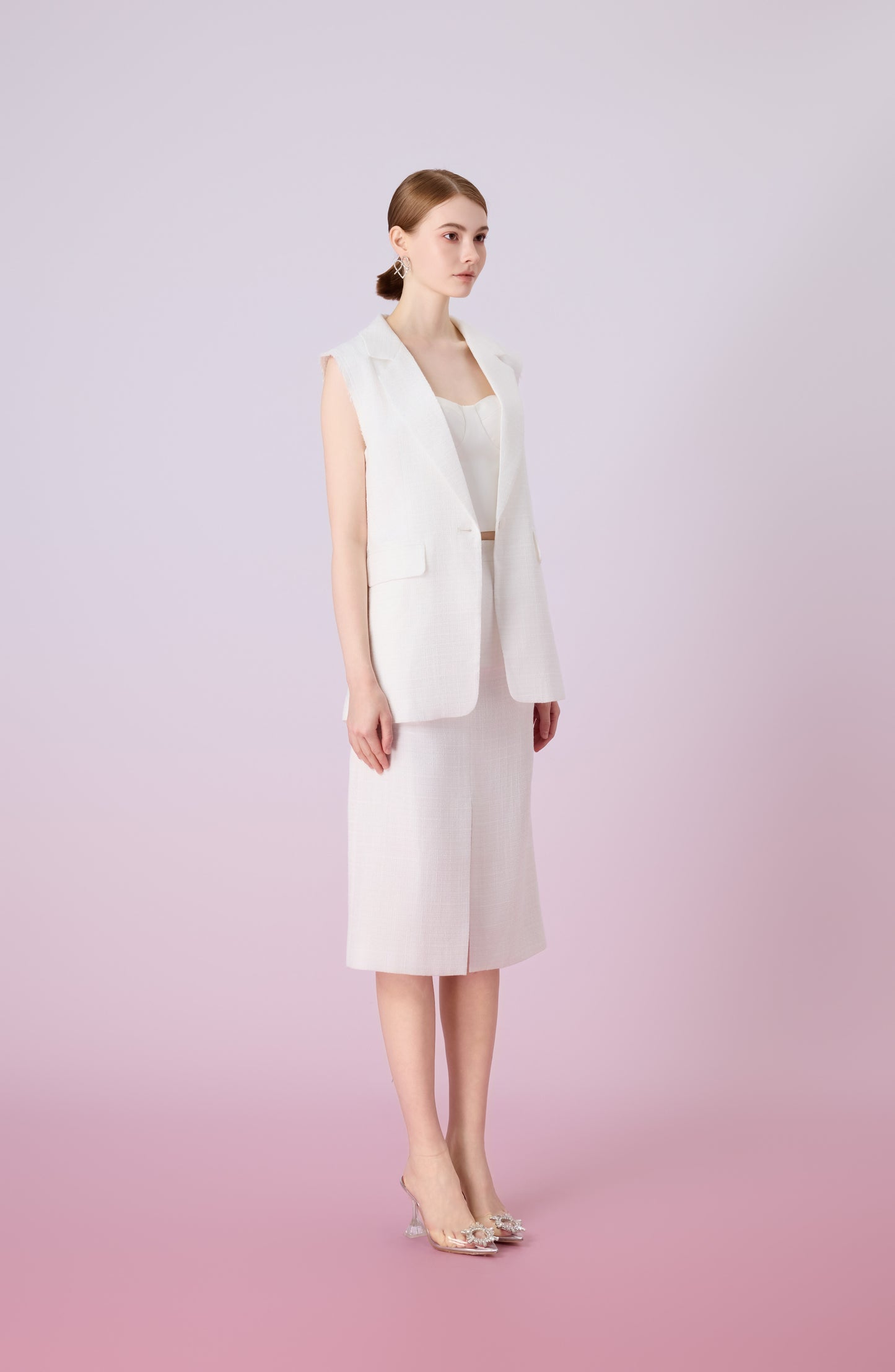 Jacqlyn White Front Slit Pencil Skirt