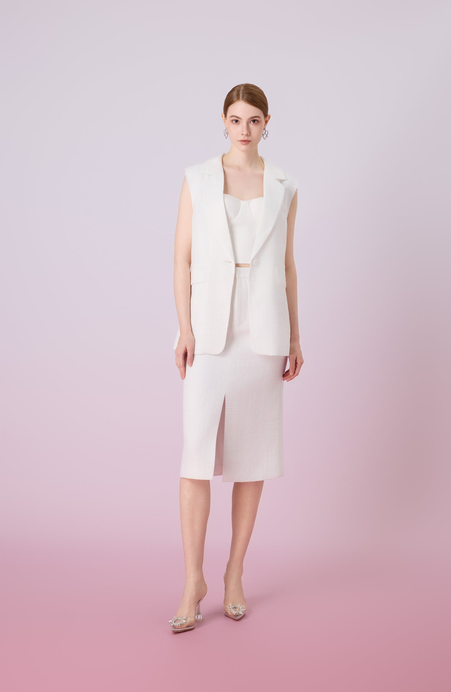 Jacqlyn White Front Slit Pencil Skirt