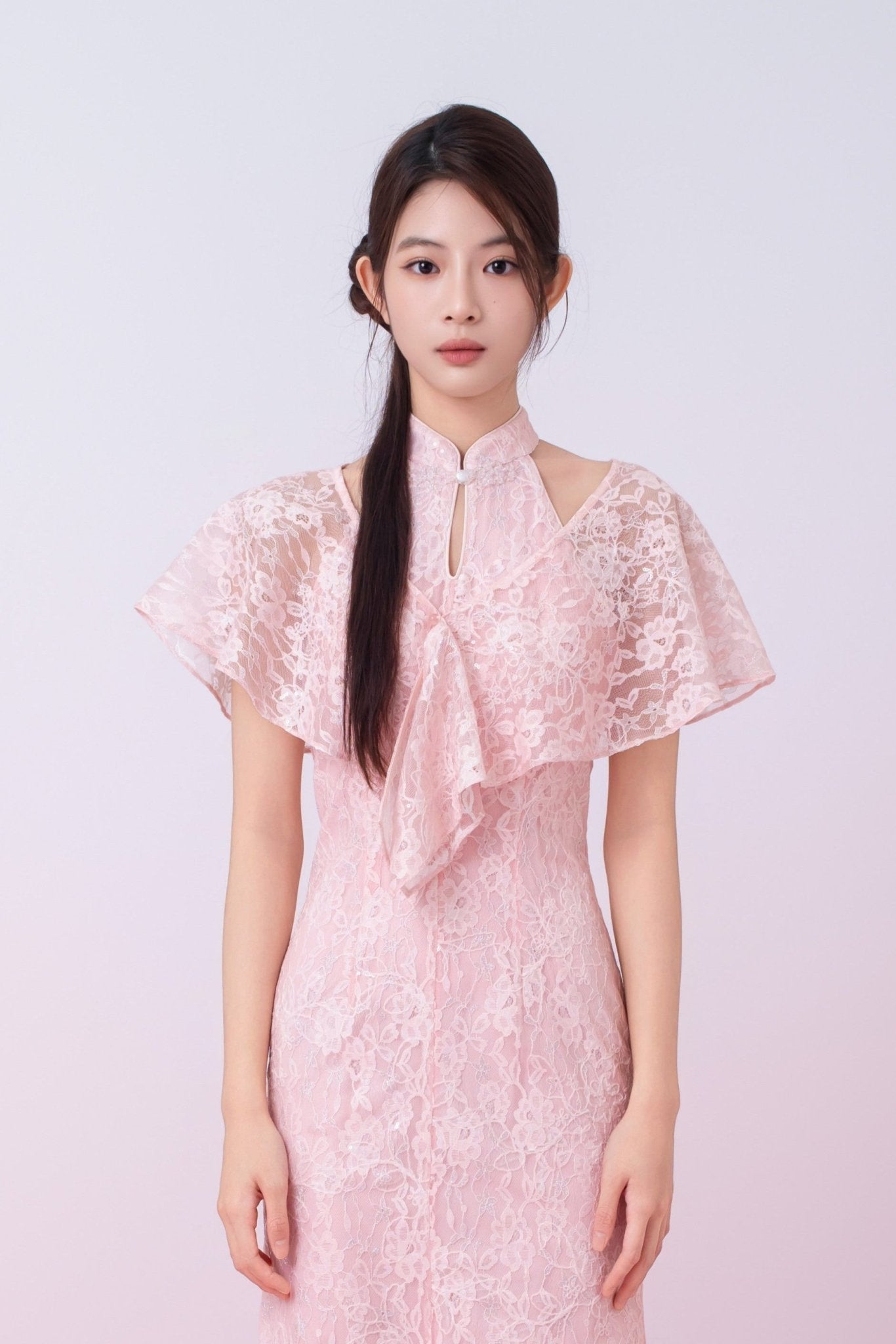 Kadence Blush Pink Floral Lace Cape - Nimisski