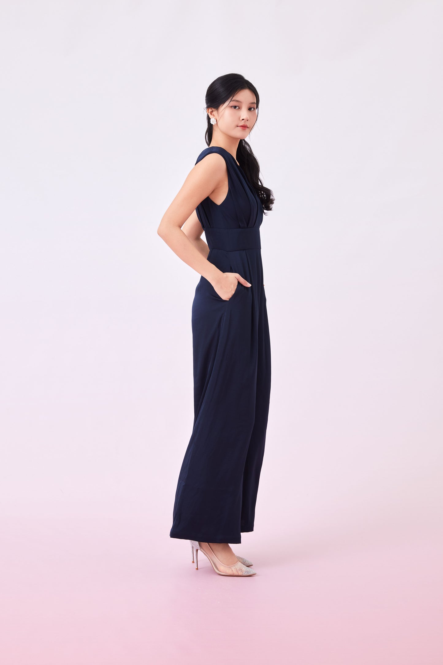 Gerda Navy Satin Jumpsuit