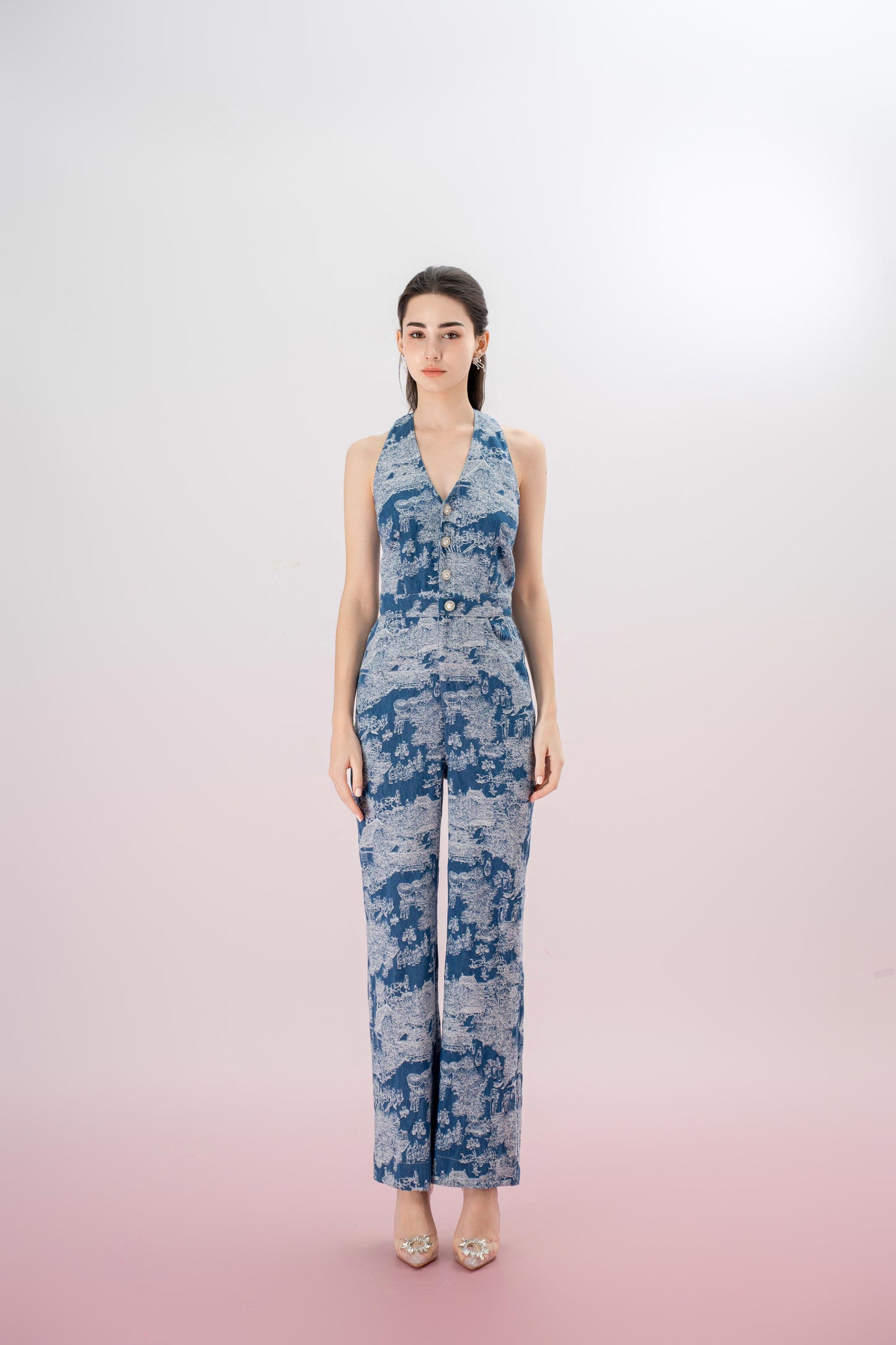 Janeva Blue Denim Halter Neck Jumpsuit