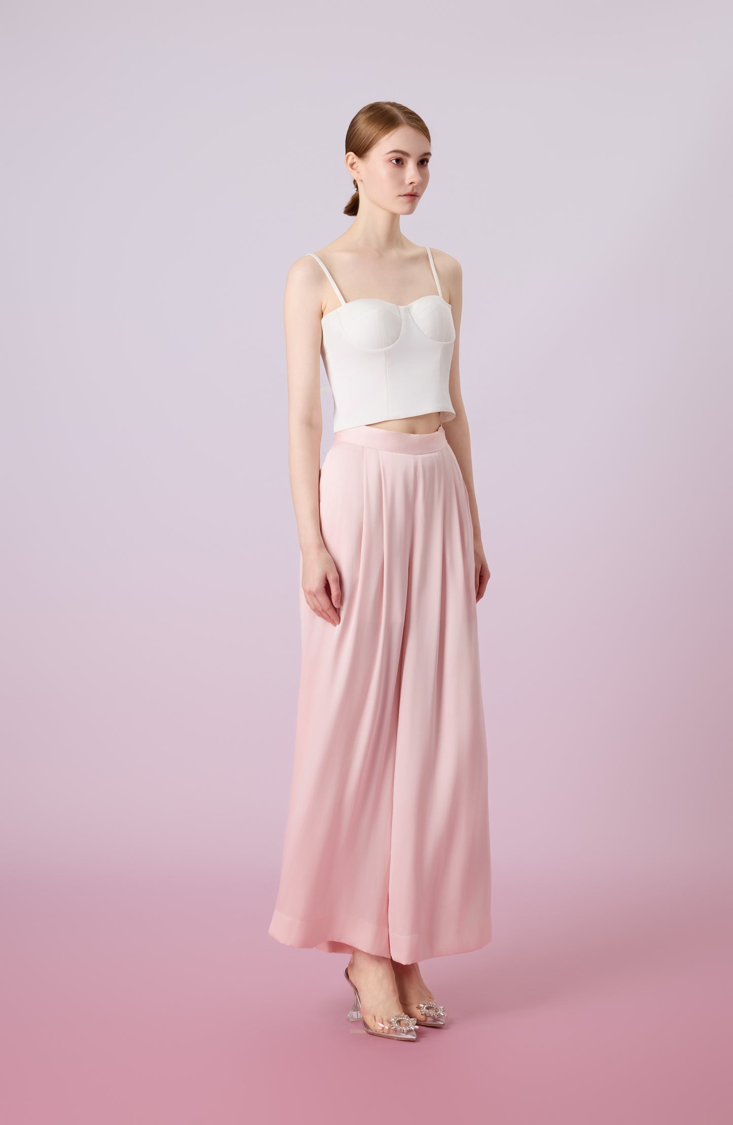 Ginelle Light Pink Sateen Wide Pants
