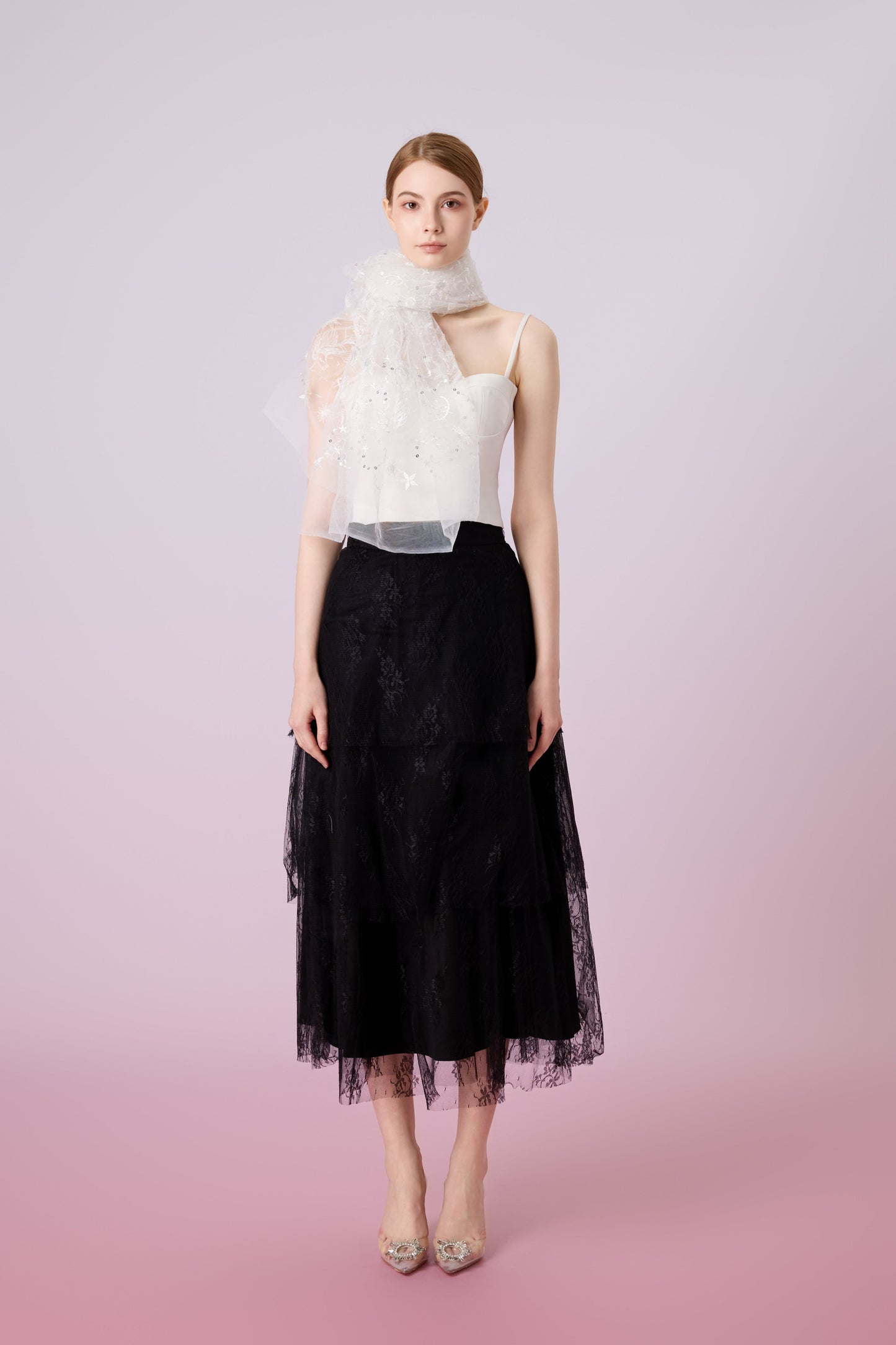 Joleigh Black Rose Lace Tier Skirt
