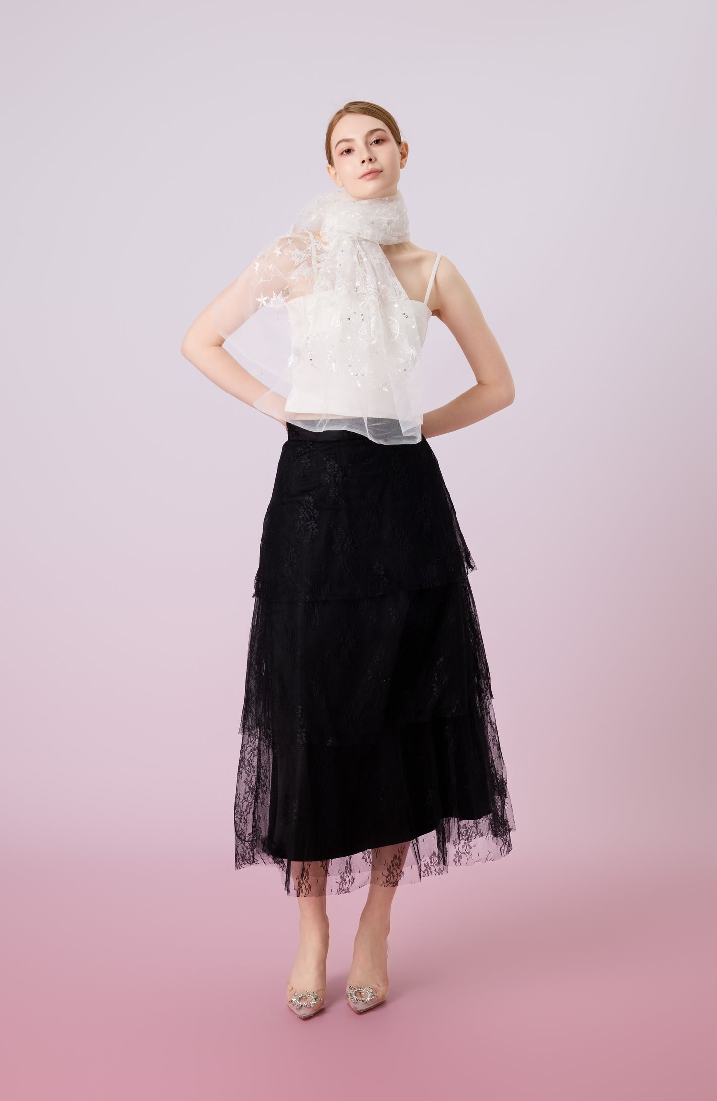 Joleigh Black Rose Lace Tier Skirt