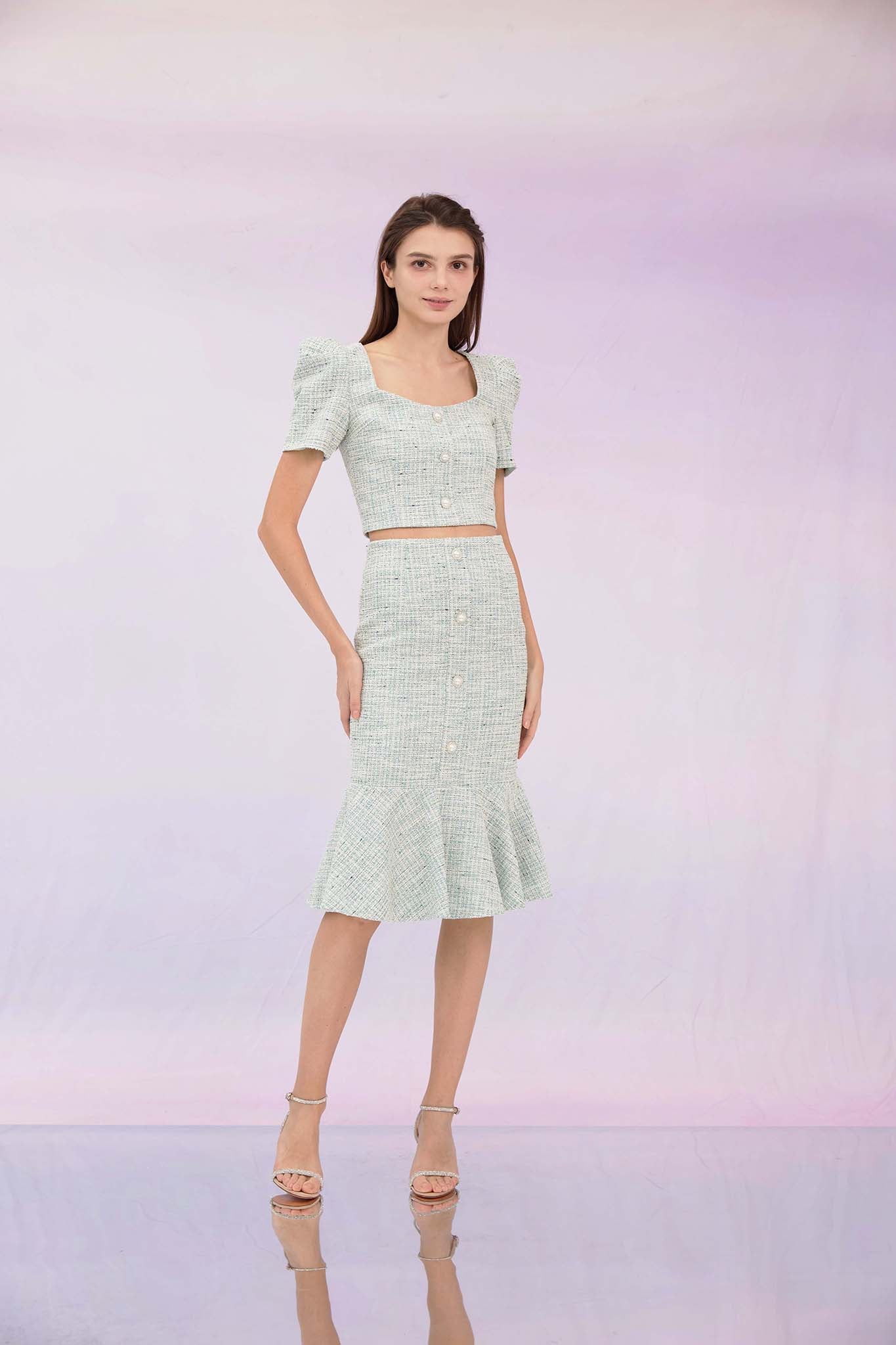 Geneieve Turquoise Tweed Top
