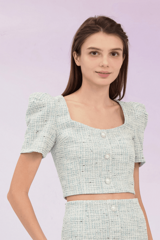 Geneieve Turquoise Tweed Top - Nimisski