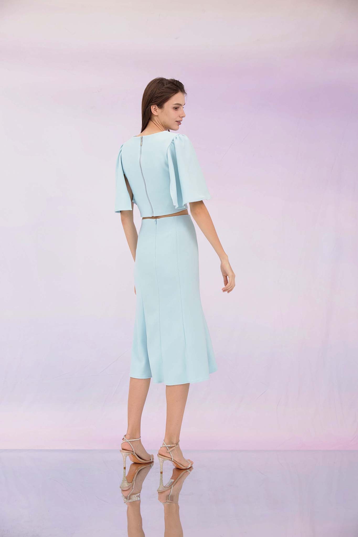 Glenne Blue High-Low Midi Skirt