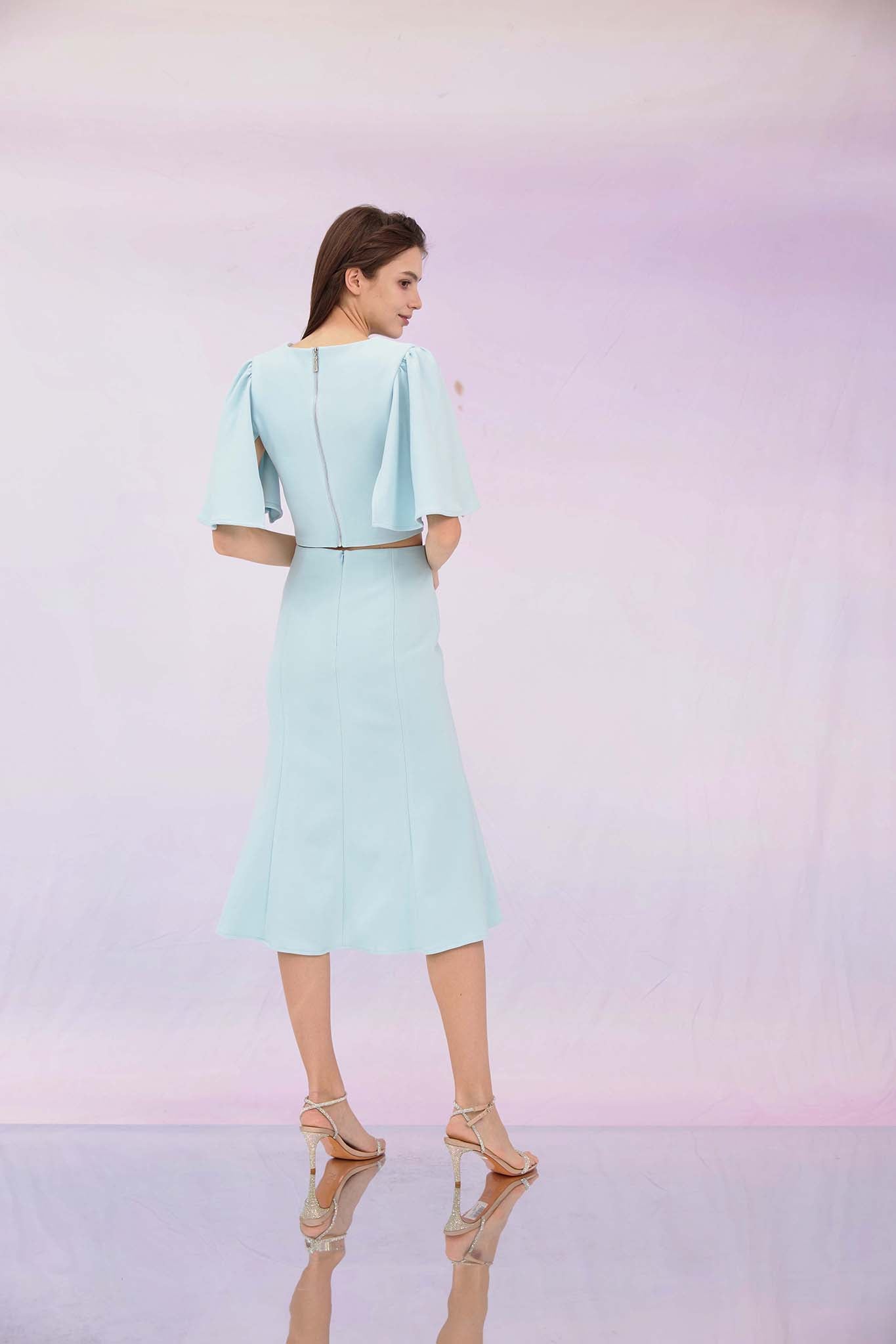 Glenne Blue High-Low Midi Skirt
