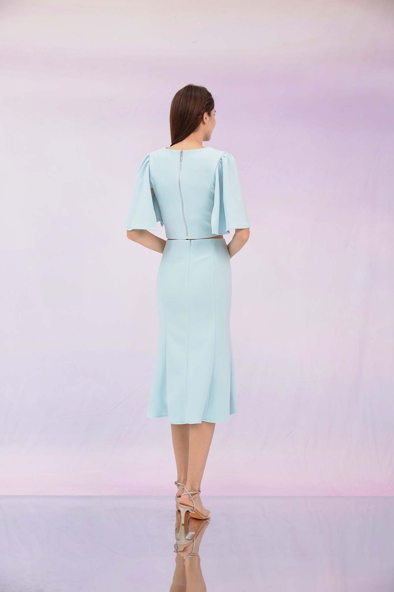 Glenne Blue Flare Sleeve Top