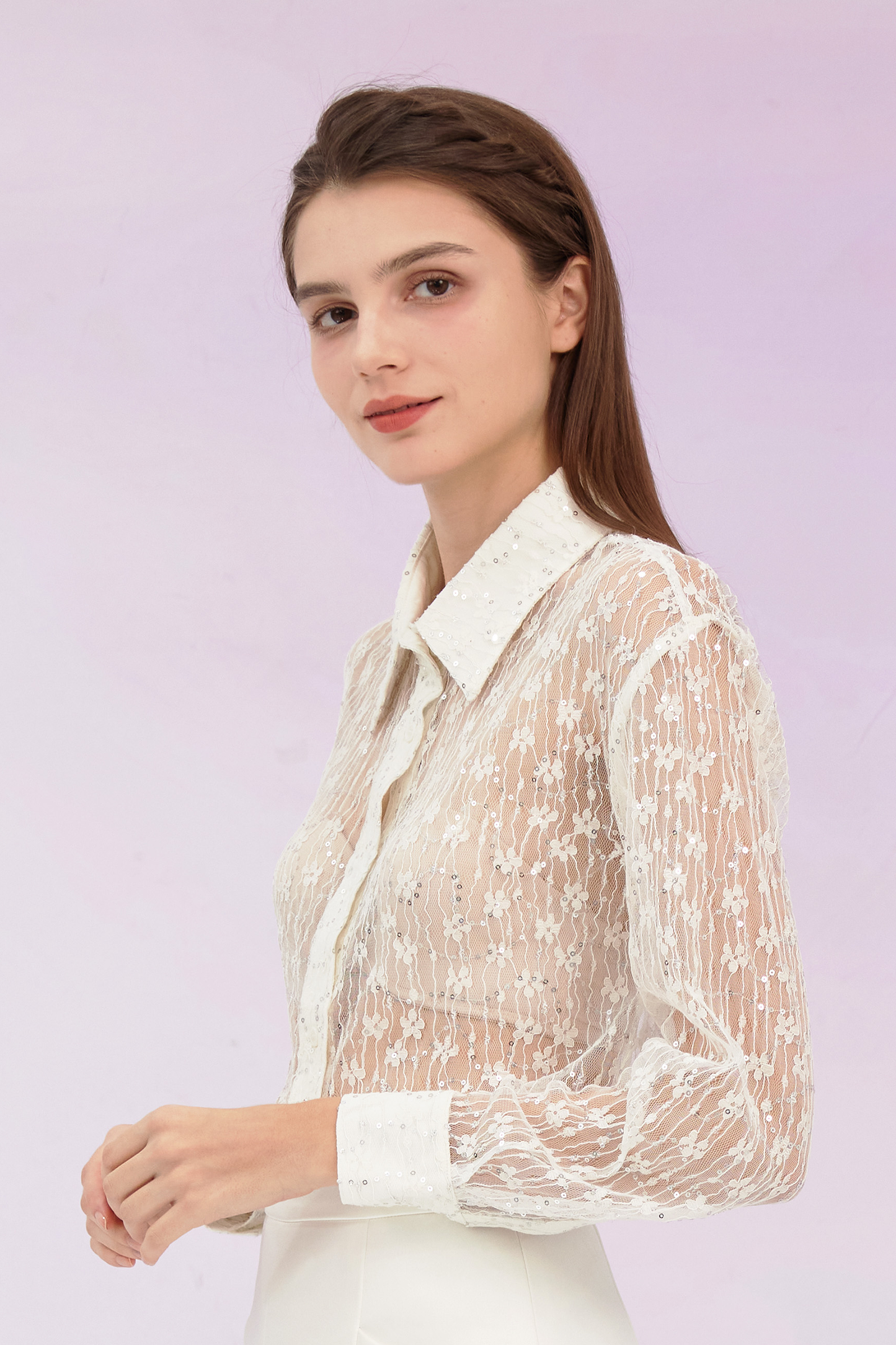Genavieve White Flower Long Sleeve Top