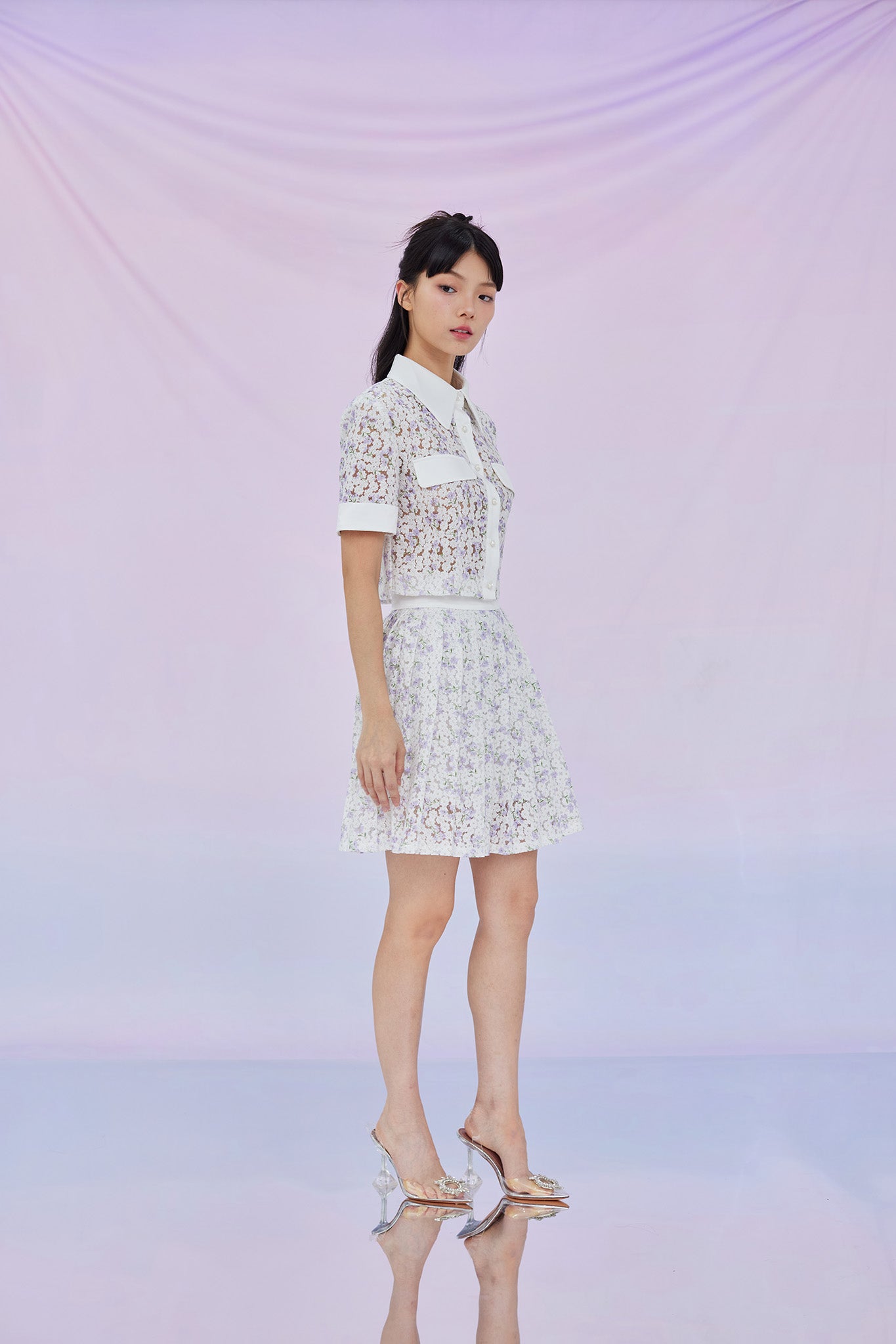 Geonna Lilac Floral Pleated Skirt