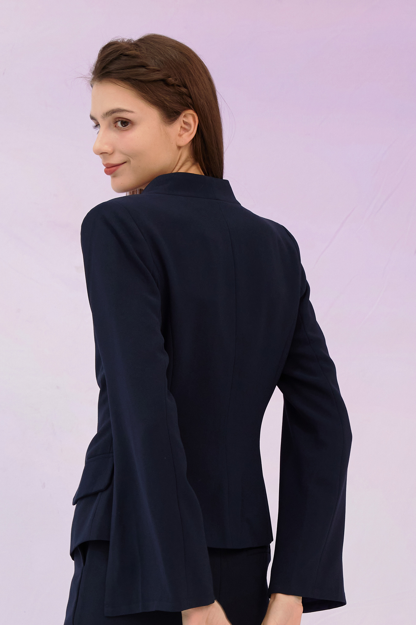 Glennda Navy Jacket with Slit