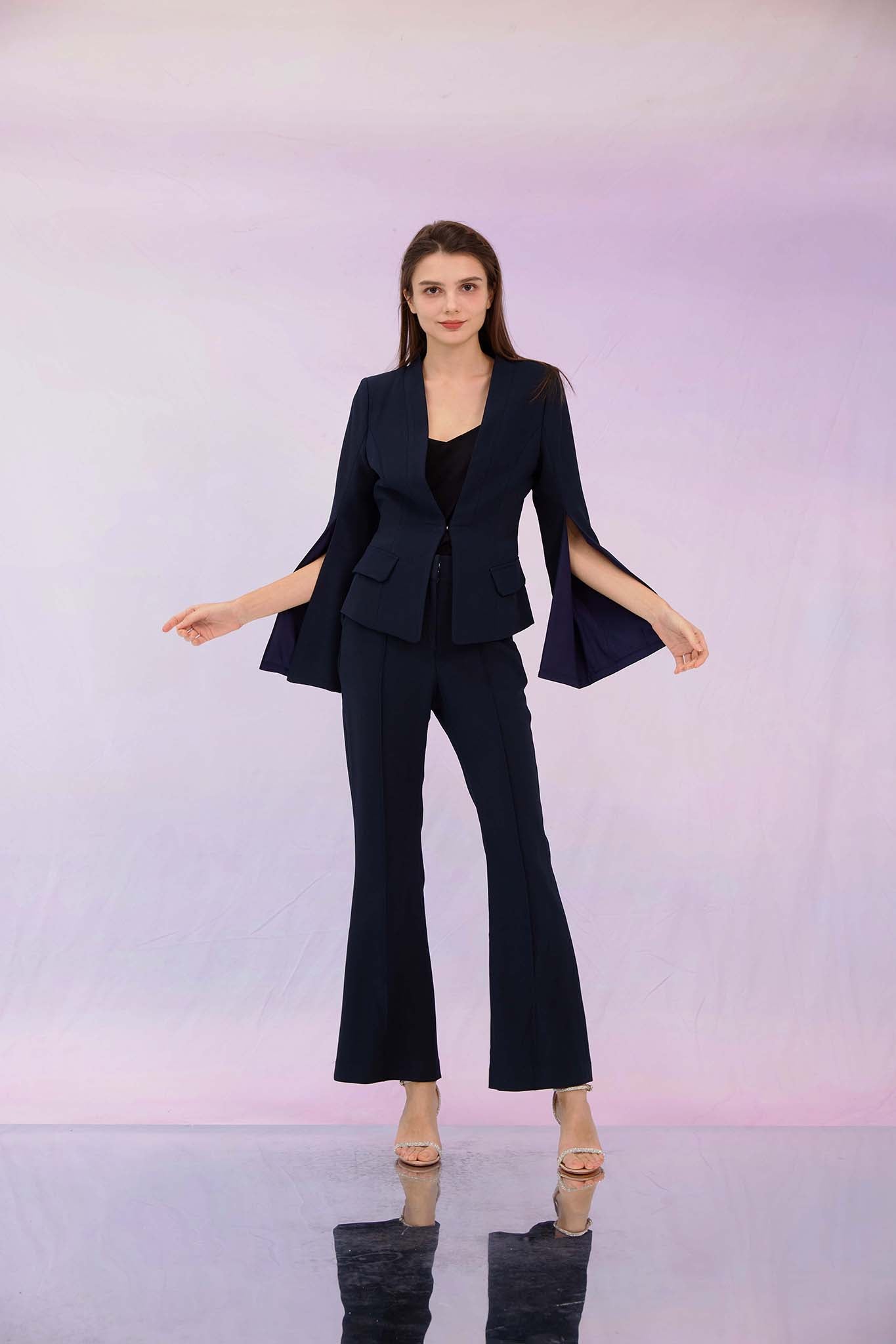 Glennda Navy Jacket with Slit