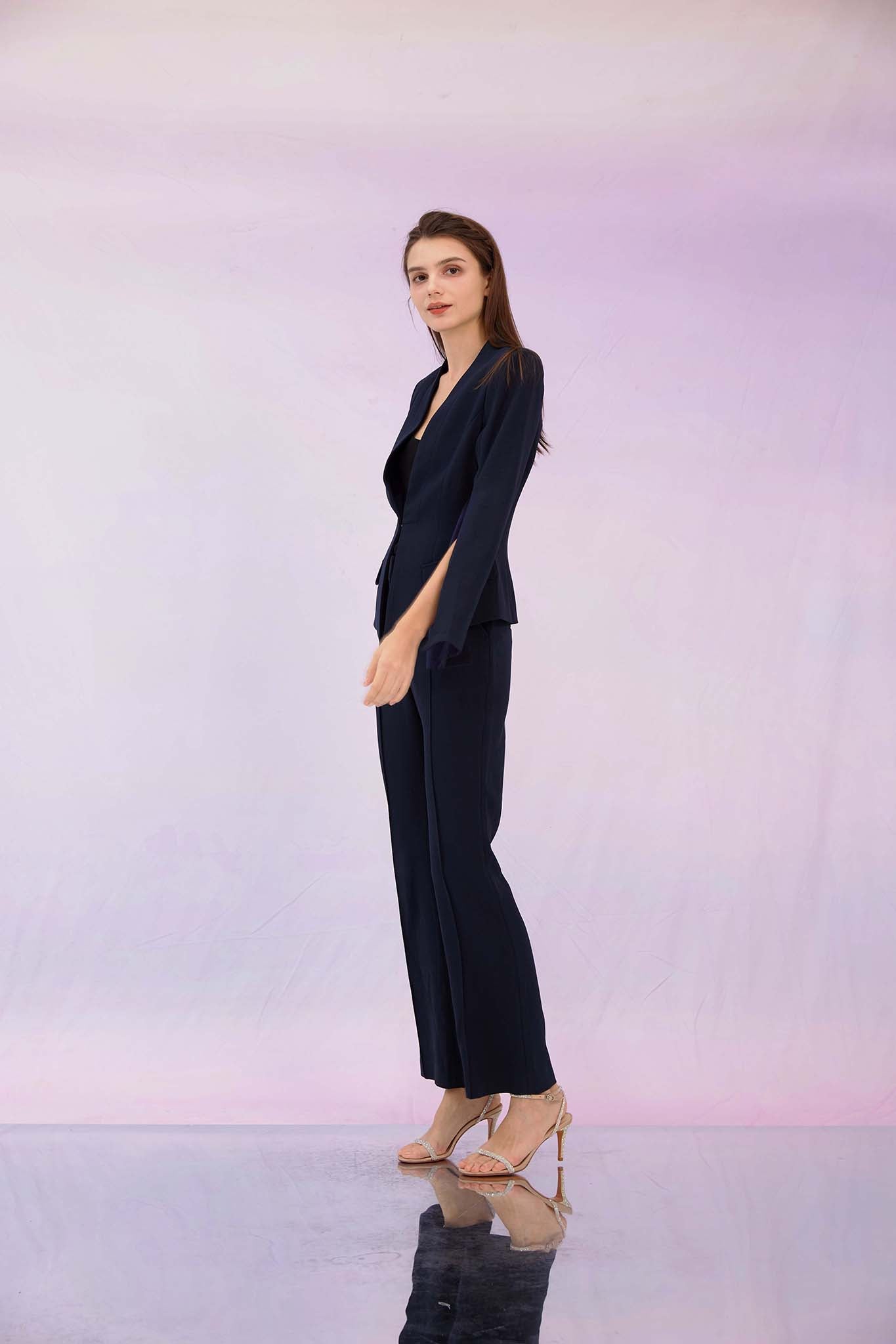 Glennda Navy Jacket with Slit
