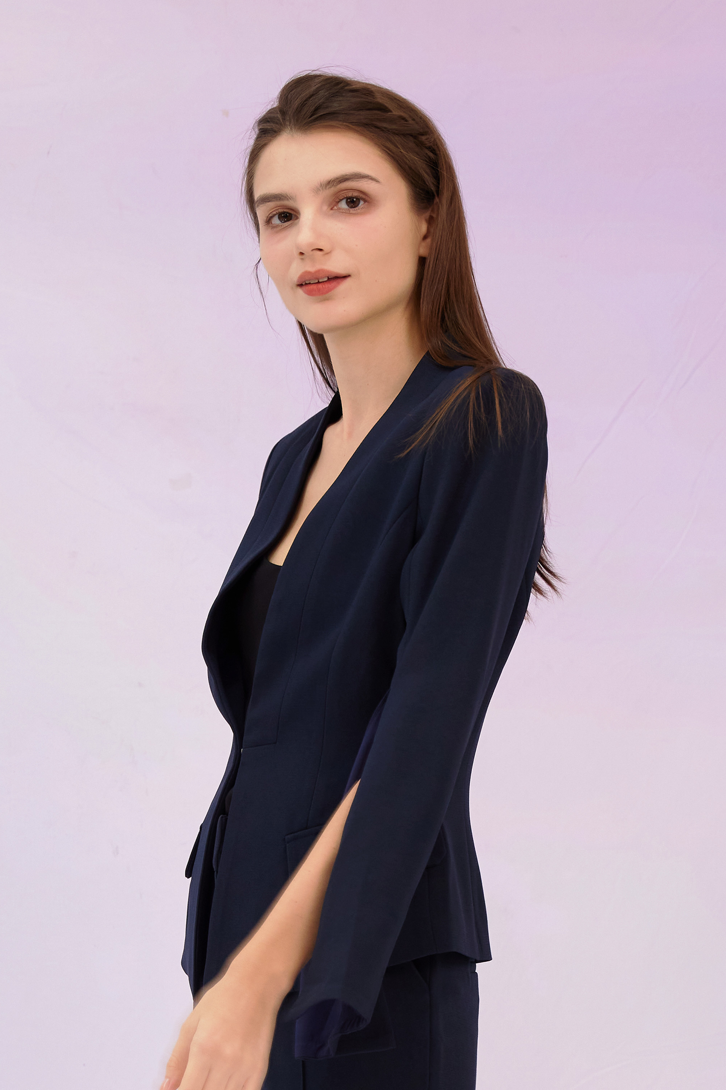 Glennda Navy Jacket with Slit