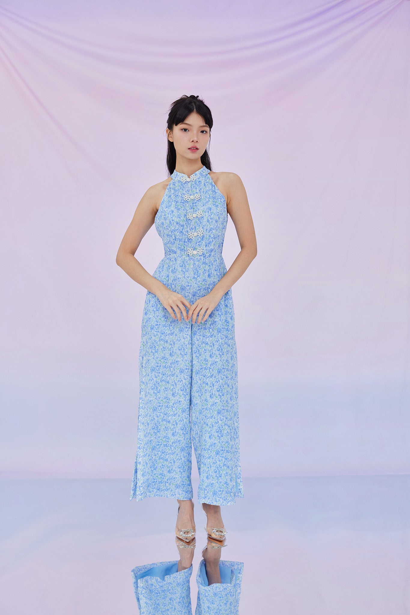 Gelilya Blue Print Halter Jumpsuit