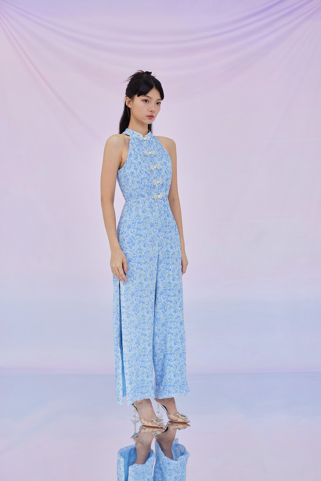 Gelilya Blue Print Halter Jumpsuit