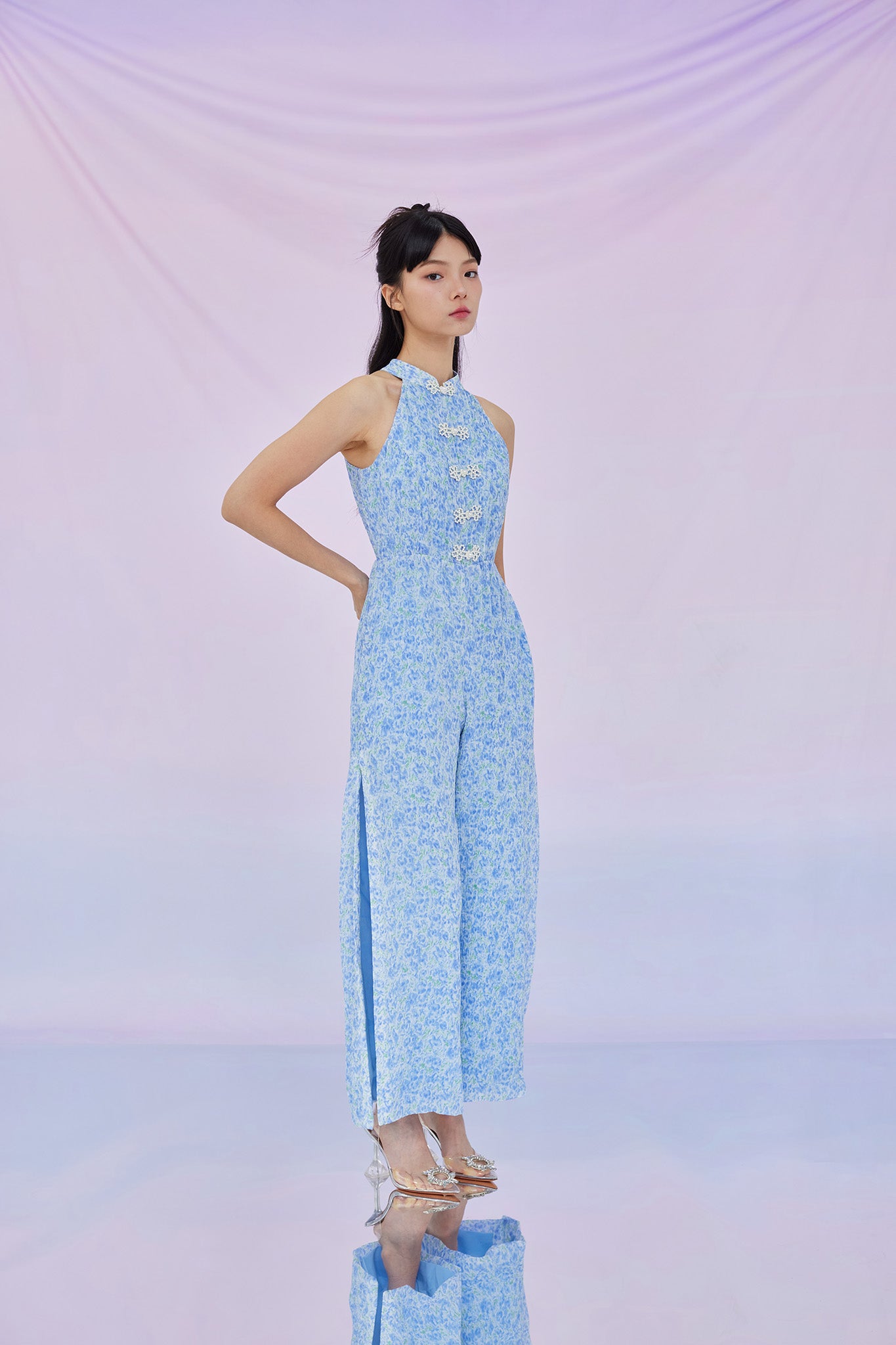 Gelilya Blue Print Halter Jumpsuit