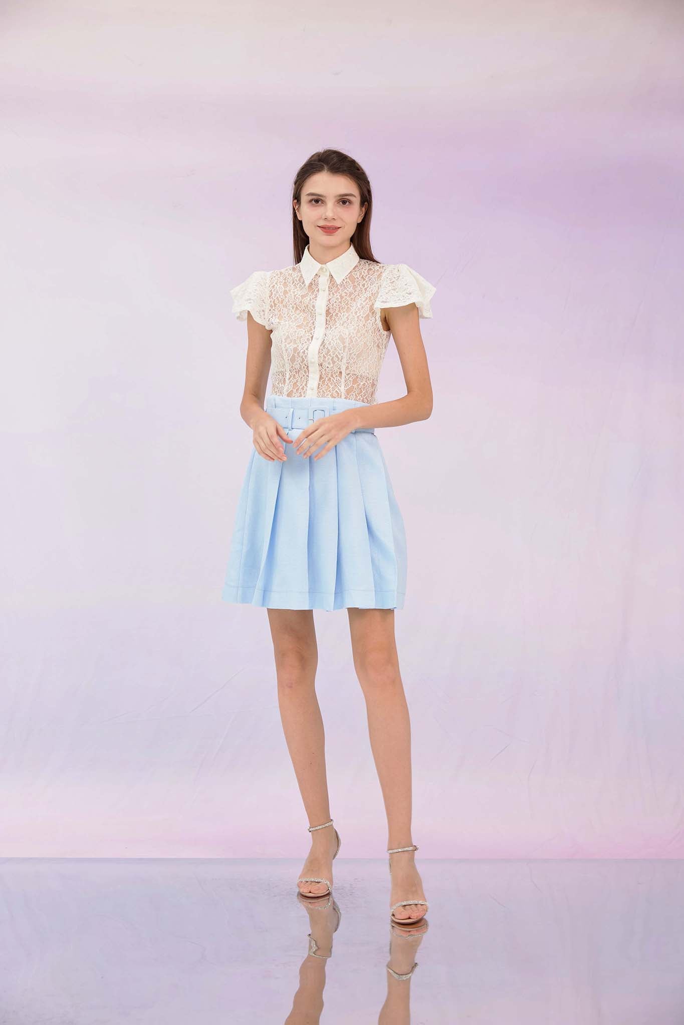 Garima White Lace Button Top