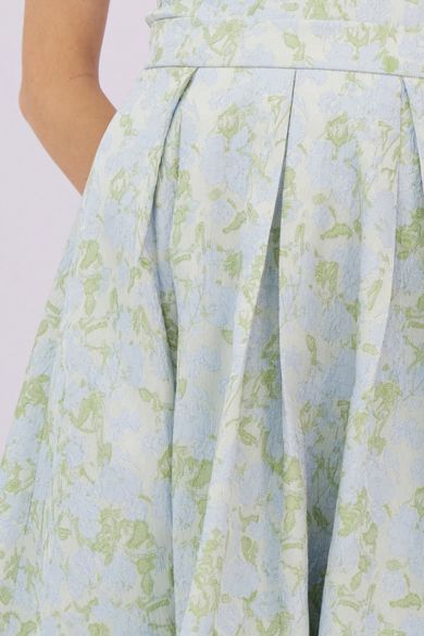 Gizella Green Jacquard Pleated Skirt - Nimisski