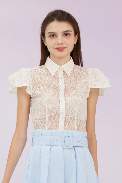 Garima White Lace Button Top