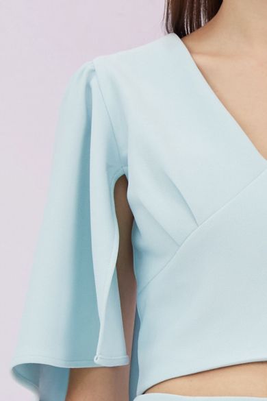 Glenne Blue Flare Sleeve Top - Nimisski