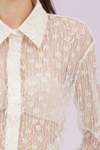 Genavieve White Flower Long Sleeve Top