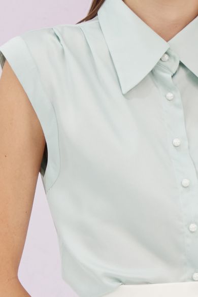 Grethel Green Satin Sleeveless Shirt - Nimisski