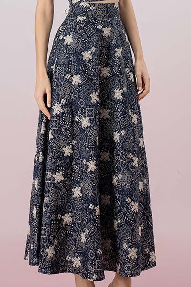 Geah White Print In Navy A - Line Skirt - Nimisski