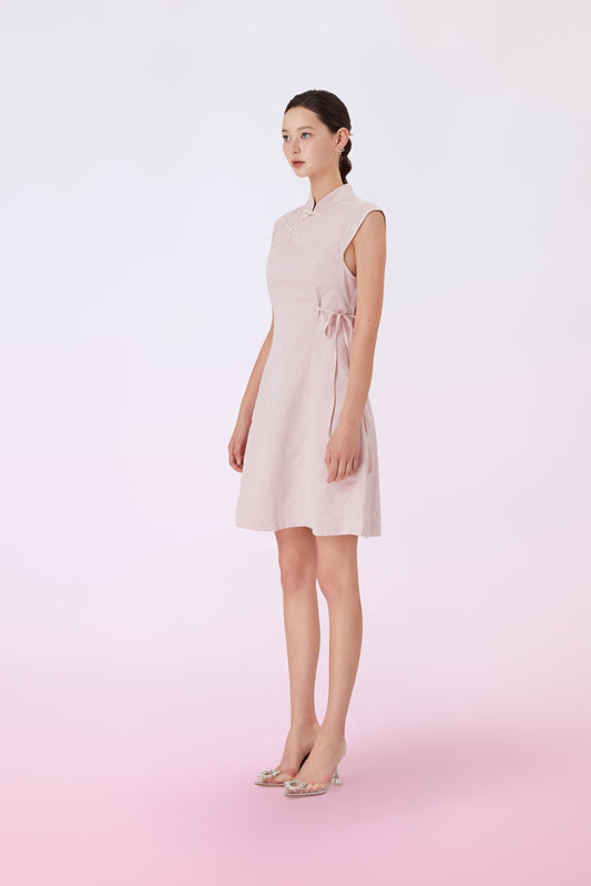 Gahl Pink Jacquard Cheongsam Dress - Nimisski