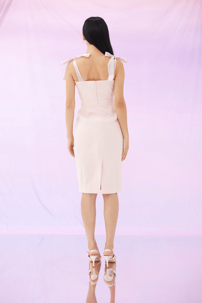 Elise Peach Pink Bow Strap Dress - Nimisski