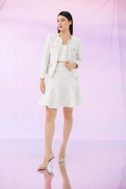 Grier Blue Pink Tweed Skirt - Nimisski