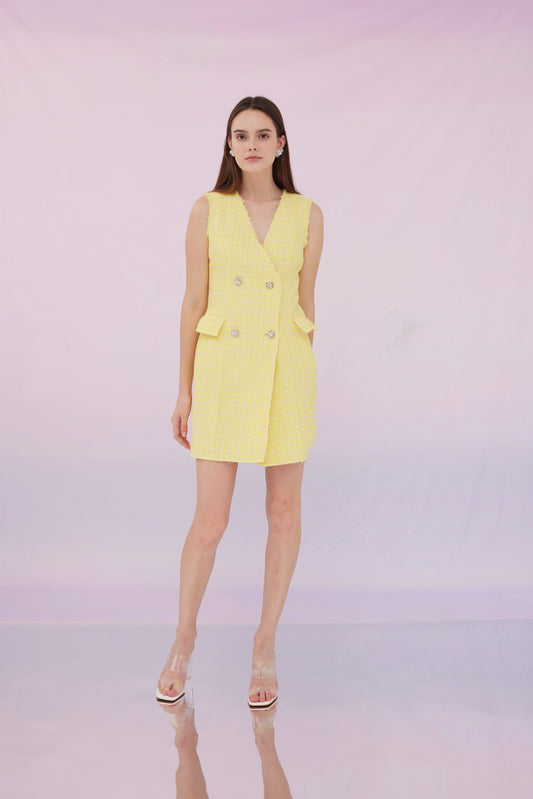 Pearly Tweed Dress Yellow