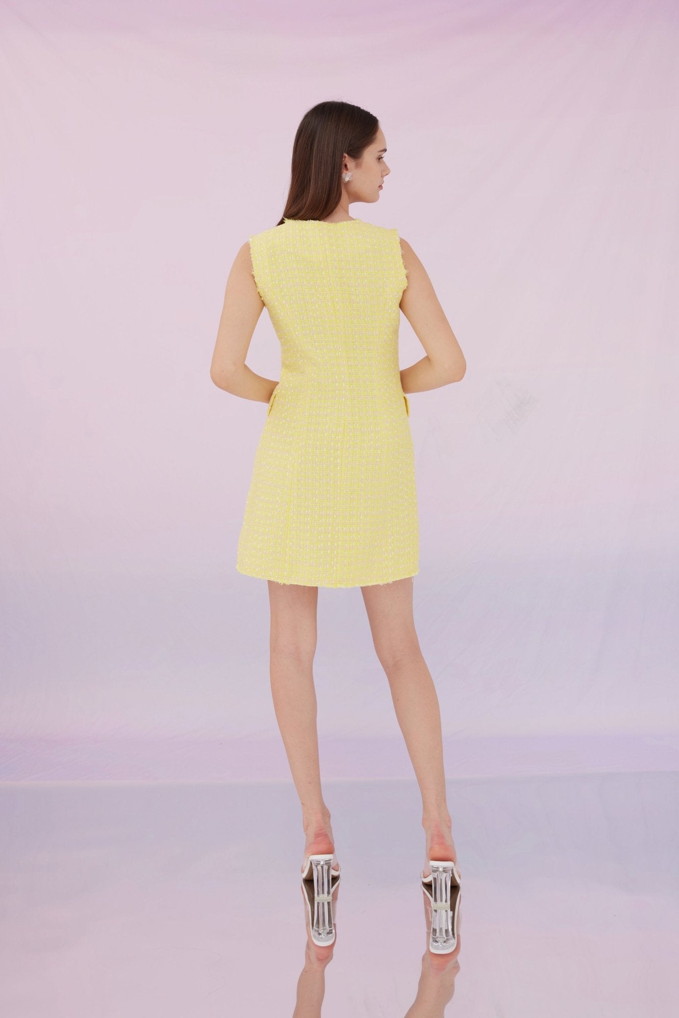 Pearly Tweed Dress Yellow - Nimisski