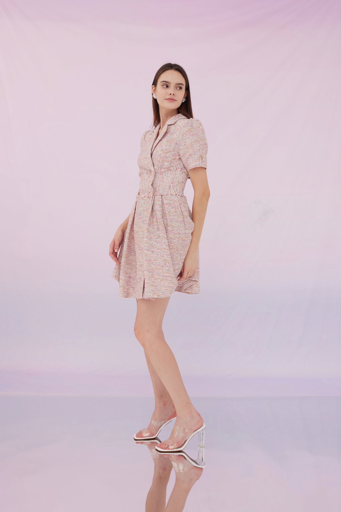 Genevieve Tweed Dress Pink