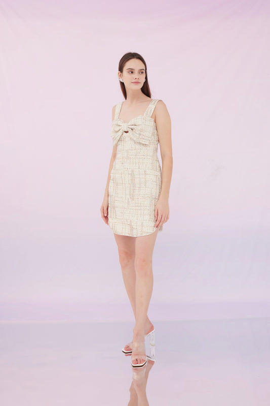 Gabby Beige Sequins Tweed Dress