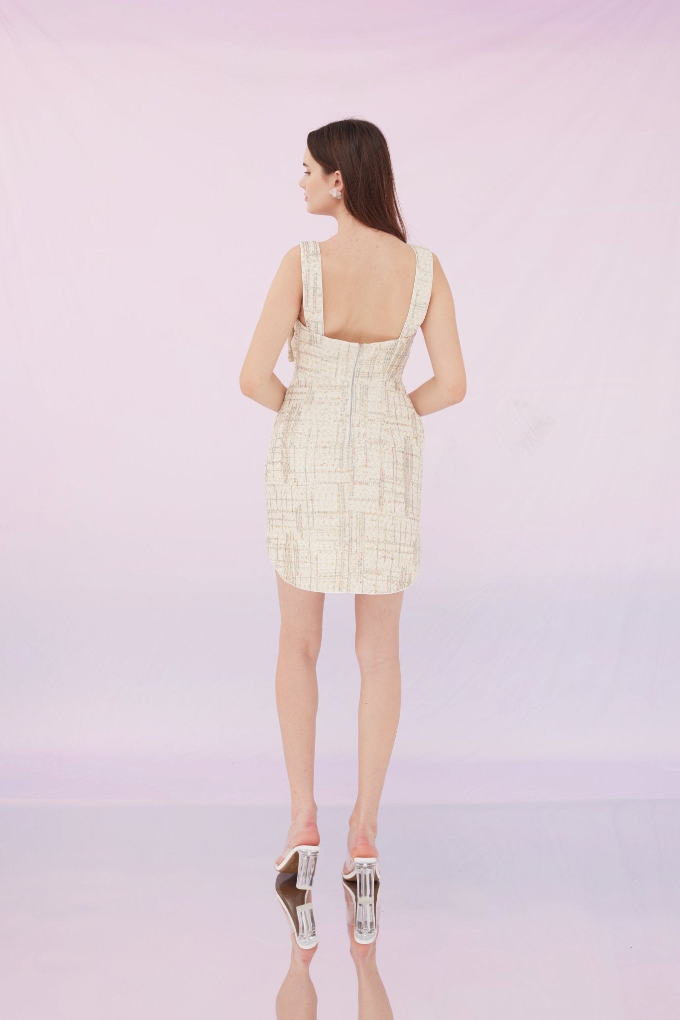Gabby Beige Sequins Tweed Dress - Nimisski