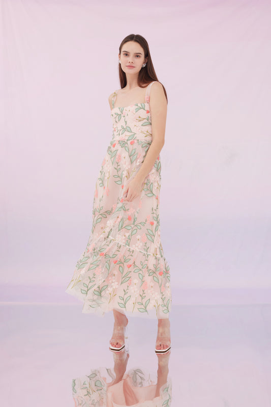 Freddi Pink Flower Long Dress
