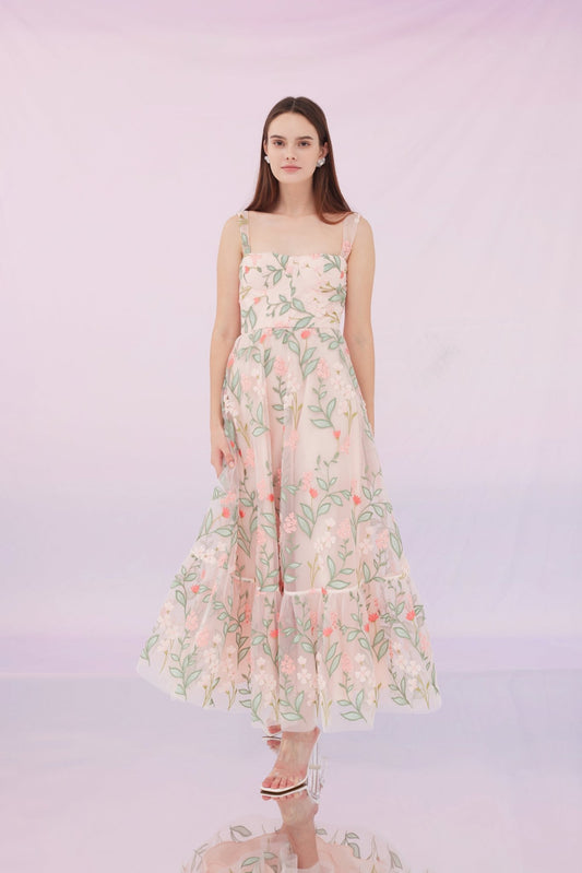 Freddi Pink Flower Long Dress - Nimisski