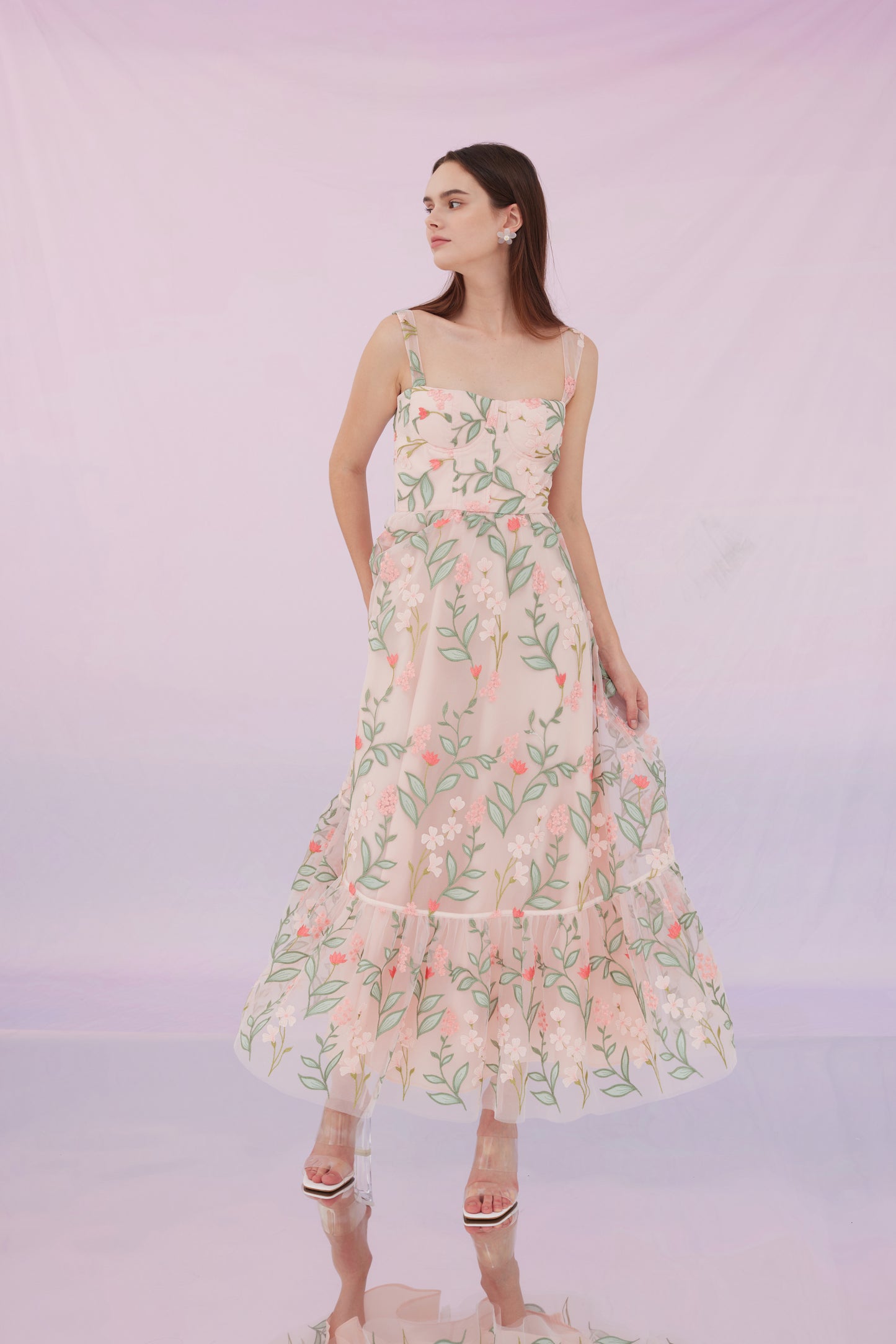 Freddi Pink Flower Long Dress