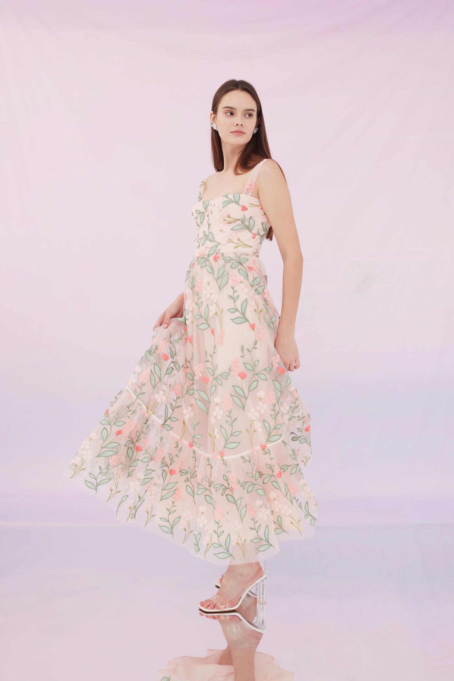 Freddi Pink Flower Long Dress