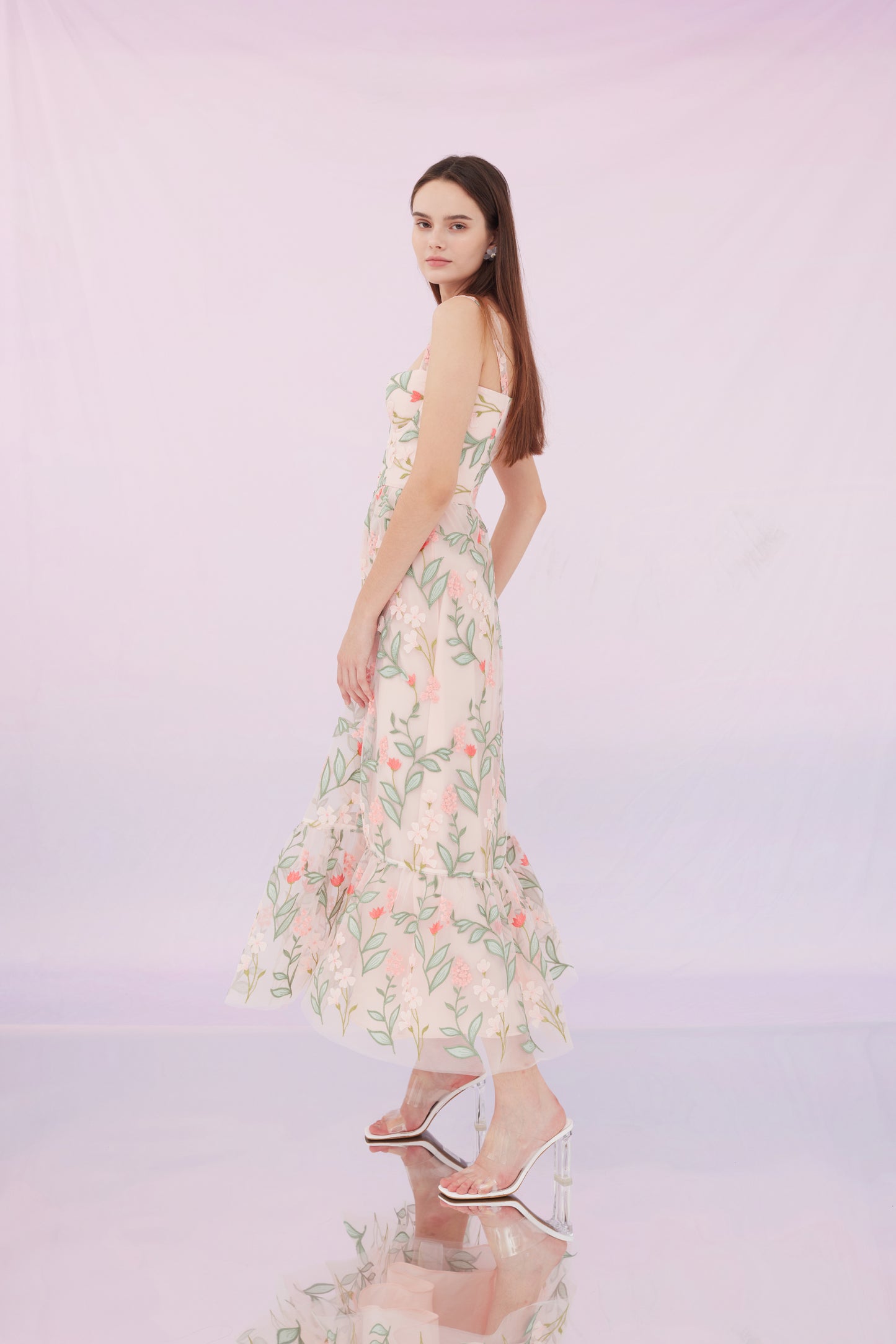 Freddi Pink Flower Long Dress