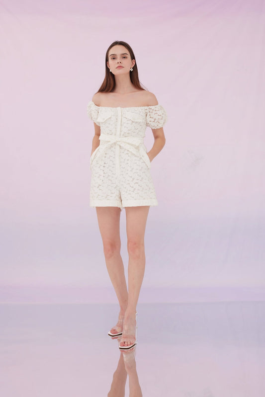 Francesca Jacquard Jumpsuit White - Nimisski