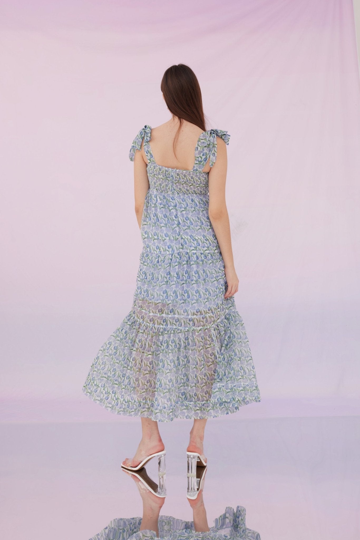 Edie Blue Floral Long Dress - Nimisski